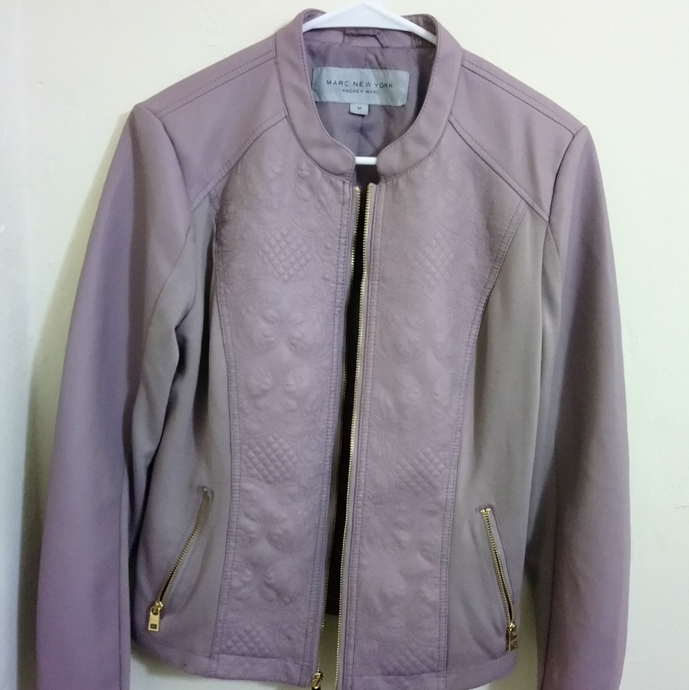 Pastel faux leather embroidered jacket
